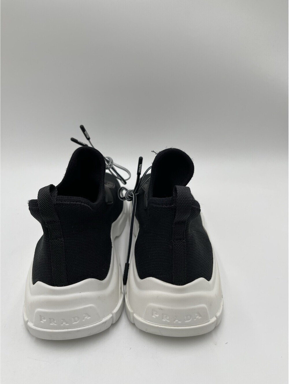 Women’s Prada Knit Lace Up Black Trainer Sneakers Shoes Black White Size 38.5 - Picture 4 of 6